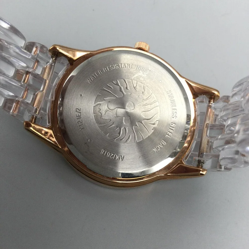 Anne Klein Womens Watch 36mm Rose Gold Dial Clear Resin Bracelet New Battery 6
